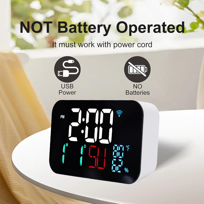 Luocute WiFi Smart Clock, Weather Station Alarm Date Day Large Display Brightness Adjustable Thermometer Humidity Digital Clock Compatible with Tuya Smart App, for Home Office (White Shell- White - Image 4